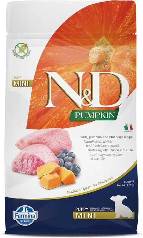 FARMINA N&D moliūgas Dog ėriena&Blueberry Puppy Mini - dry dog food - 800g