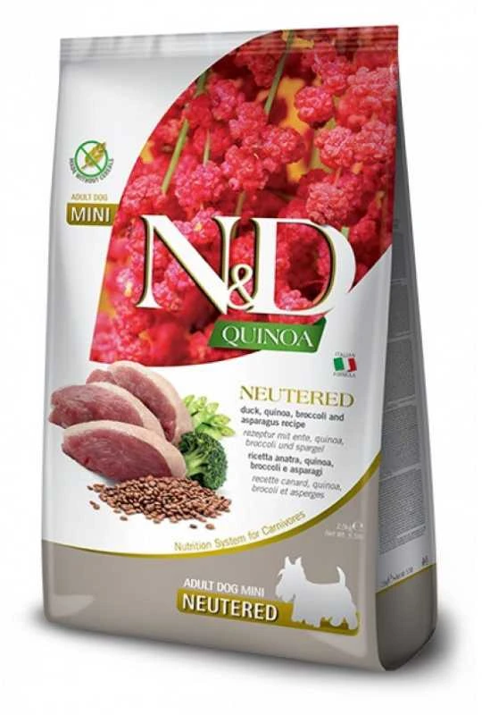 Sausas Šunų Maistas - Farmina N&D Quinoa Ančių, Brokolių Ir Asparagų Mišinys, Neutered Adult Mini - 2.5kg