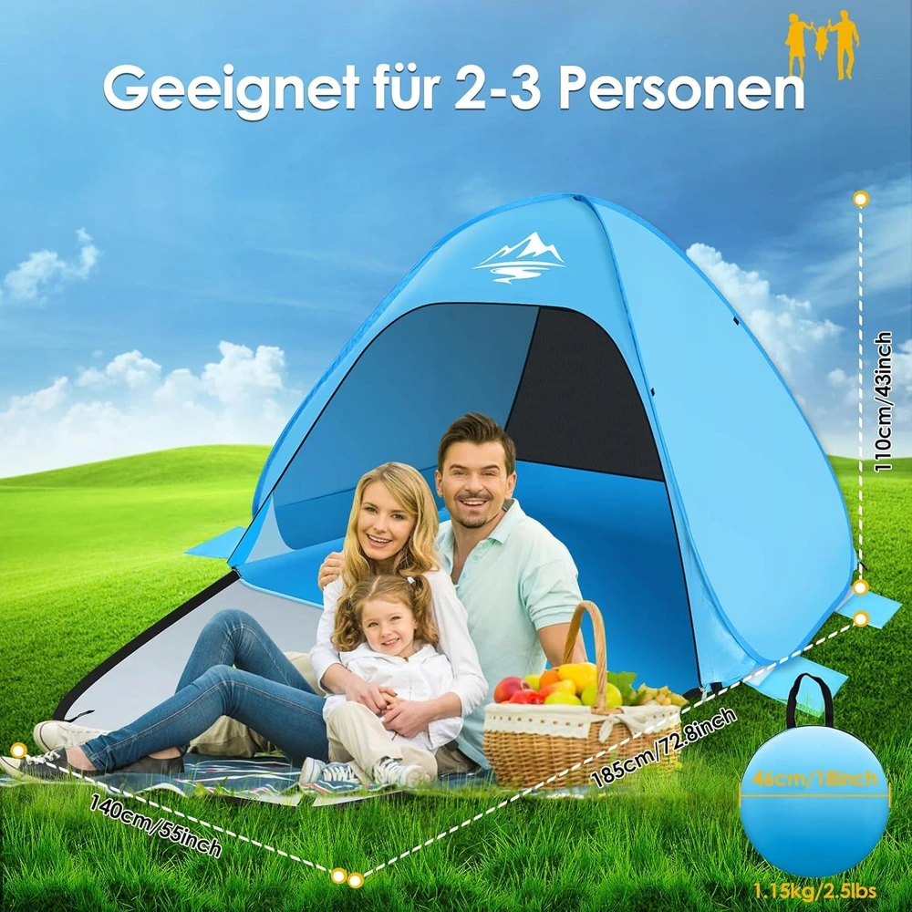 Bez Marki PAPLŪDIMIS KEMPINGŲ PALAPINĖ 2-3 ASMENIMS, apsauga nuo saulės UPF 50+ 8749