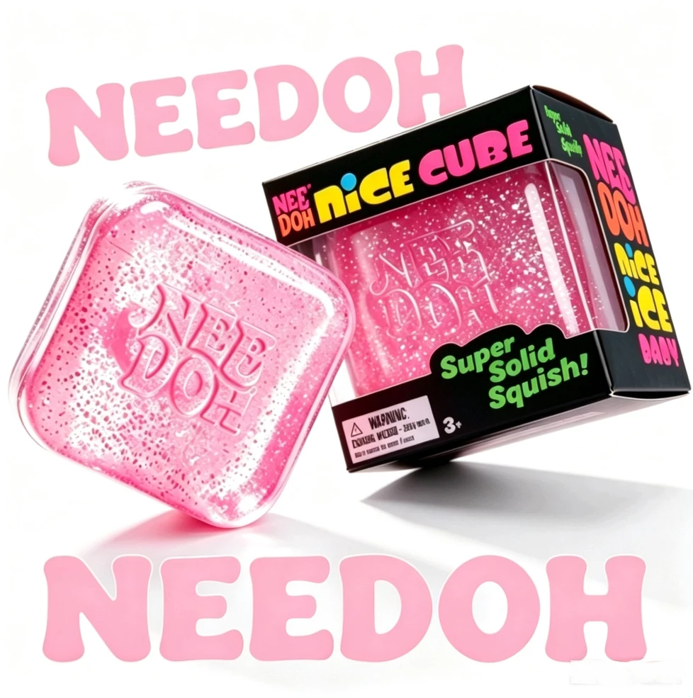 Schylling NeeDoh Squishy Sensory Squishy kubelis Blizgučiai Švytėjimas Tvirtas rožinis