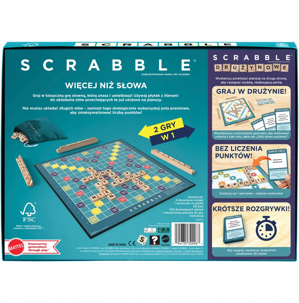 Mattel Šeimos žaidimas Scrabble Wooden elements 2in1 Classic ir komandinis JGR65