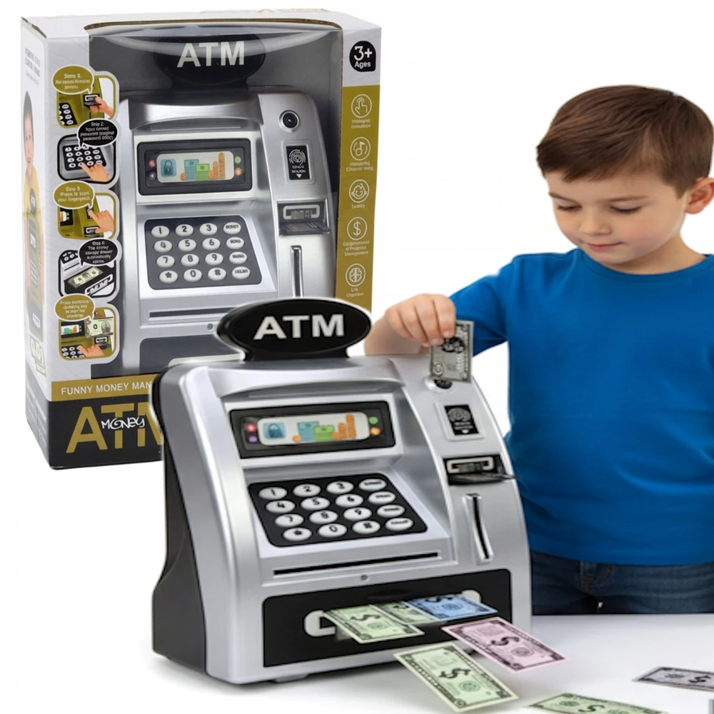 SEFJ INTERACTIVE PIGGY BANK bankomatas VAIKAMS Sidabrinis Juodas PIN COIL