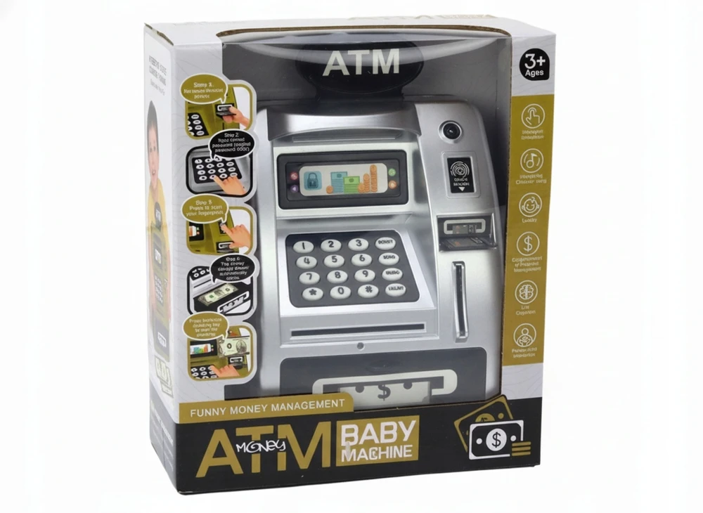 SEFJ INTERACTIVE PIGGY BANK bankomatas VAIKAMS Sidabrinis Juodas PIN COIL