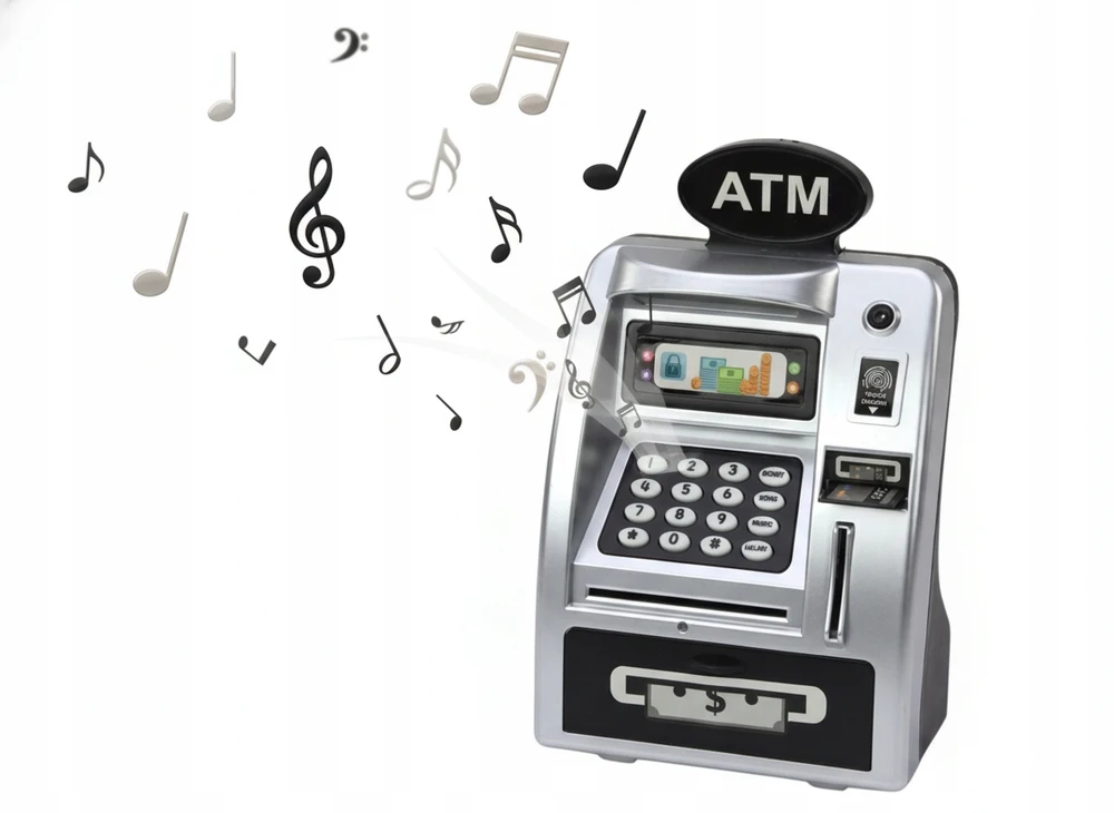 SEFJ INTERACTIVE PIGGY BANK bankomatas VAIKAMS Sidabrinis Juodas PIN COIL