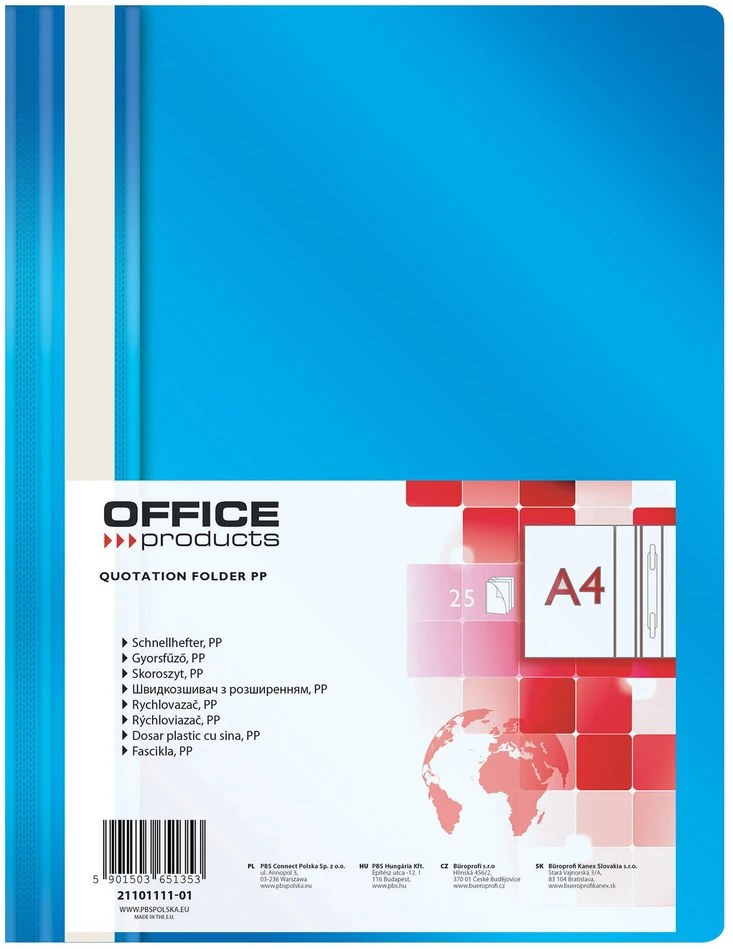 Office Products Plastikinis segtuvėlis, A4, skaidriu viršeliu, su įsegėle, juodos spalvos