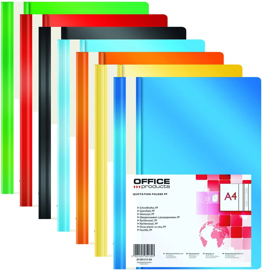 Office Products Plastikinis segtuvėlis, A4, skaidriu viršeliu, su įsegėle, juodos spalvos