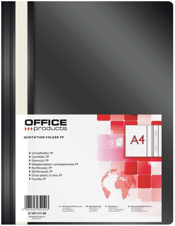Office Products Plastikinis segtuvėlis, A4, skaidriu viršeliu, su įsegėle, juodos spalvos