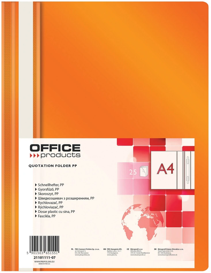 Office Products Plastikinis segtuvėlis, A4, skaidriu viršeliu, su įsegėle, juodos spalvos