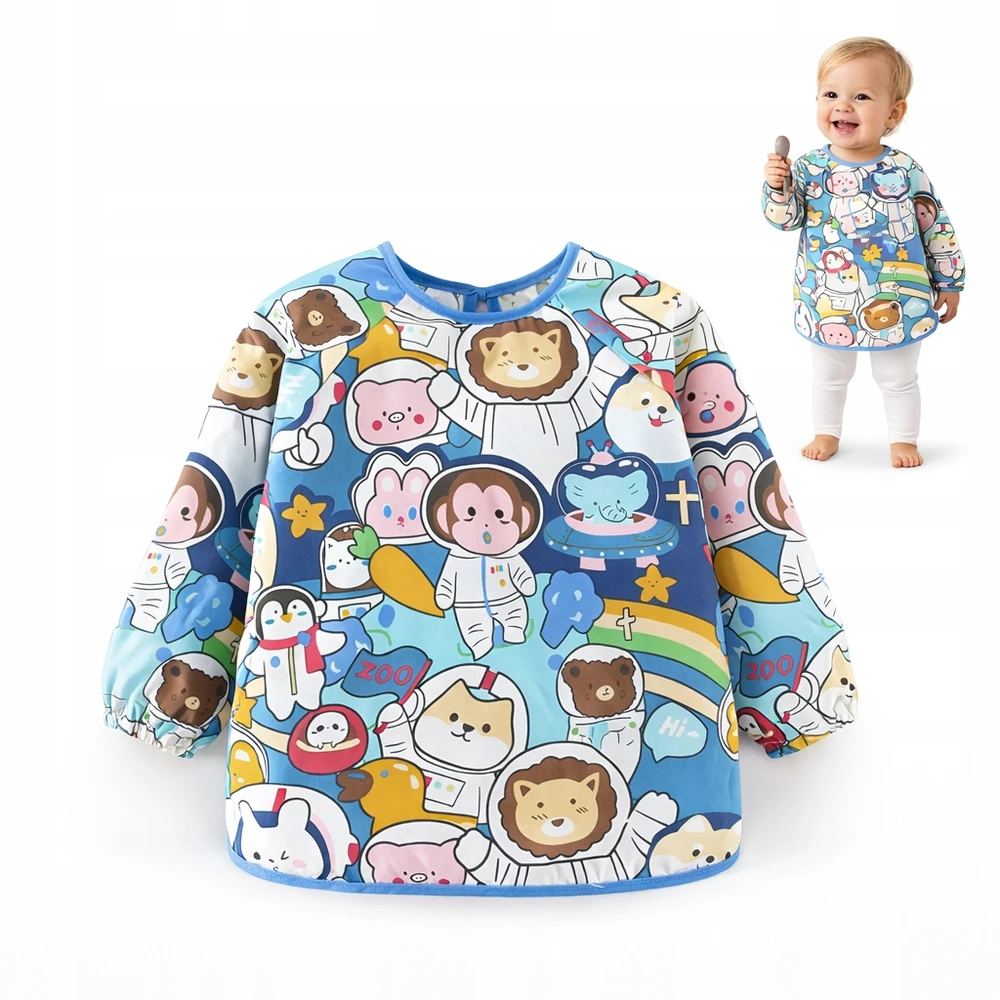 Seilinukas su rankovėmis, prijuostės seilinukas MilaBaby Retro Mėlyna