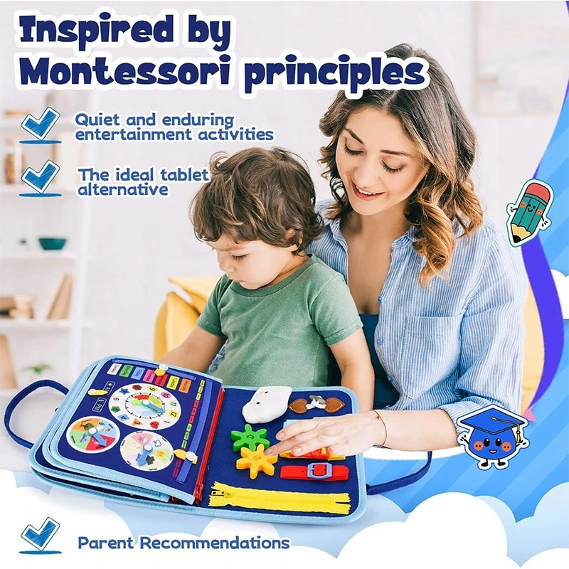 Sensorinė Montessori knyga XXL 14in1 – saugi manipuliavimo lenta
