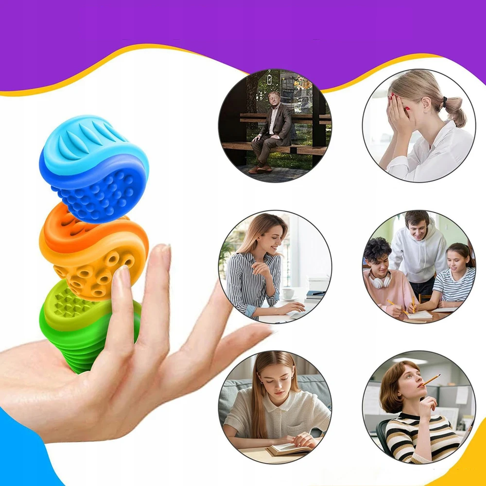 Sensoriniai rotaciniai squishy 2in1 Antistresiniai kamuoliukai Rinkinyje 3 vnt