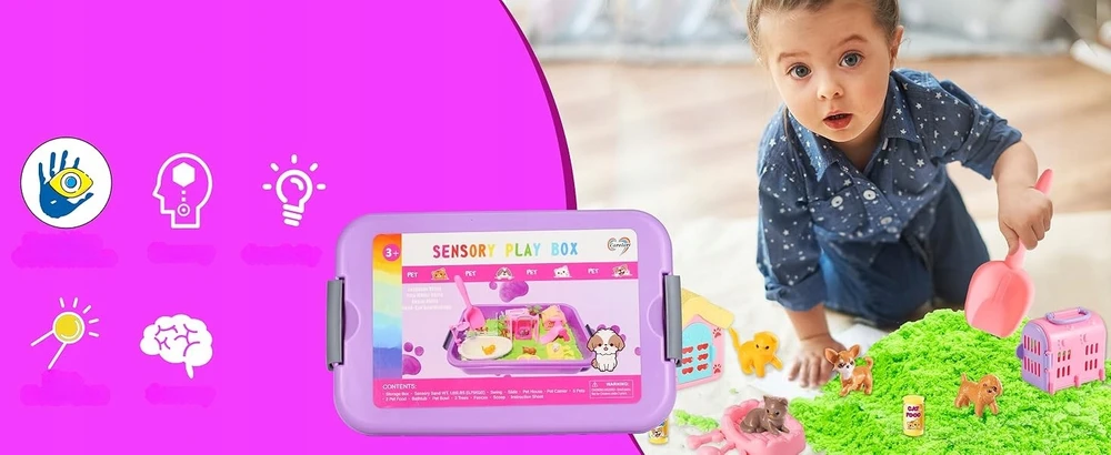 Sensorinis rinkinys Mokomasis kinetinis smėlis Montessori gyvūnai vaikams