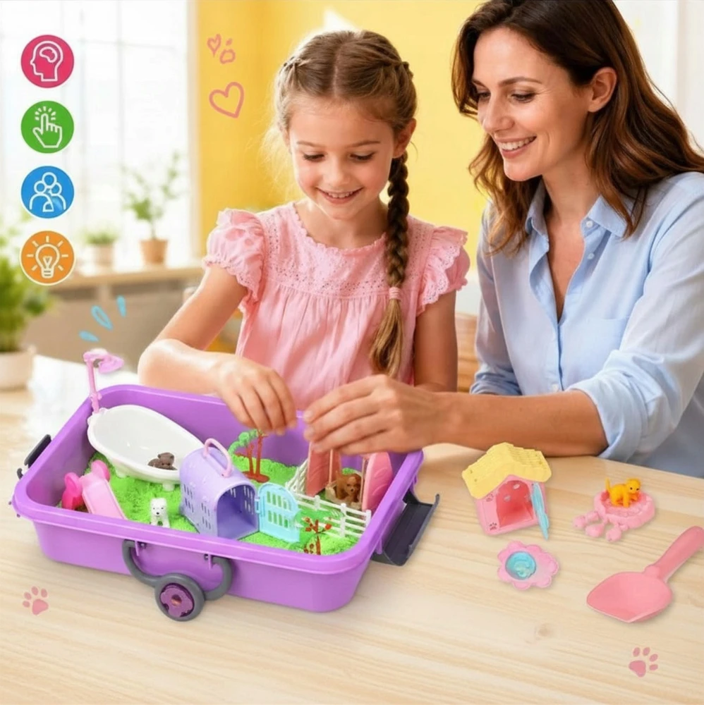 Sensorinis rinkinys Mokomasis kinetinis smėlis Montessori gyvūnai vaikams