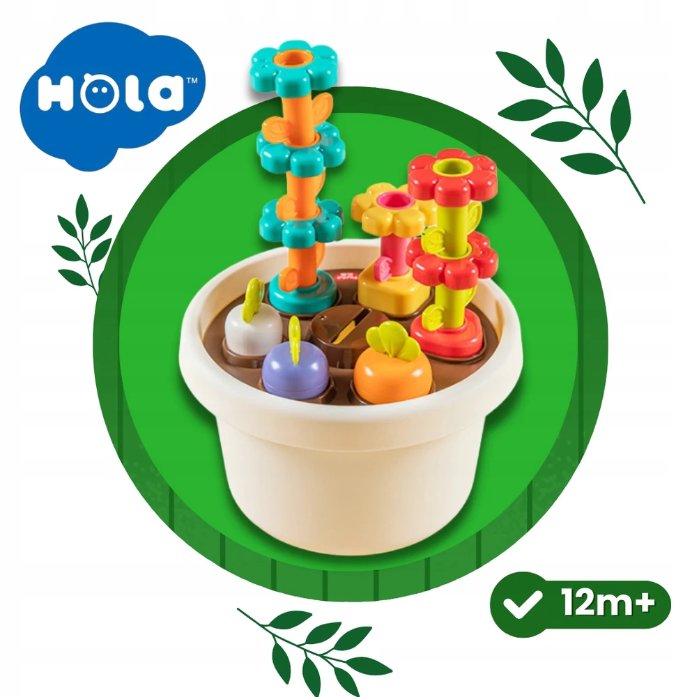 SENSORY SORTER Hola vazonas Magnetinė piramidė Blokai Gėlės 12m+