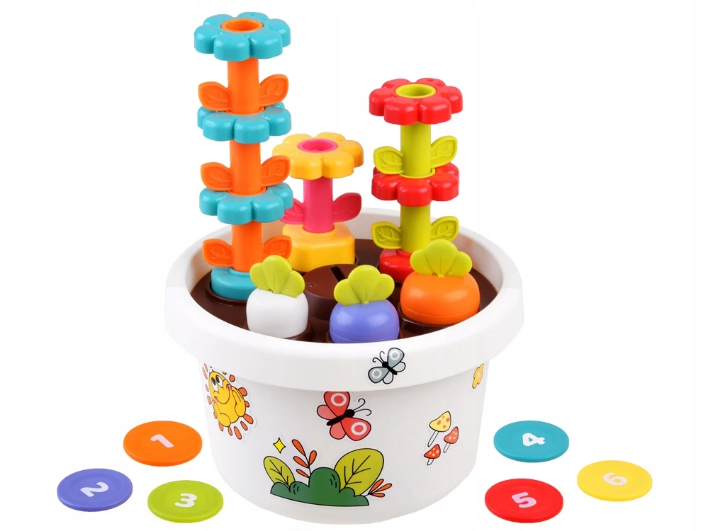 SENSORY SORTER Hola vazonas Magnetinė piramidė Blokai Gėlės 12m+