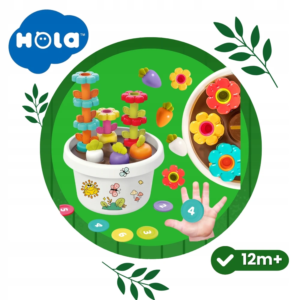 SENSORY SORTER Hola vazonas Magnetinė piramidė Blokai Gėlės 12m+