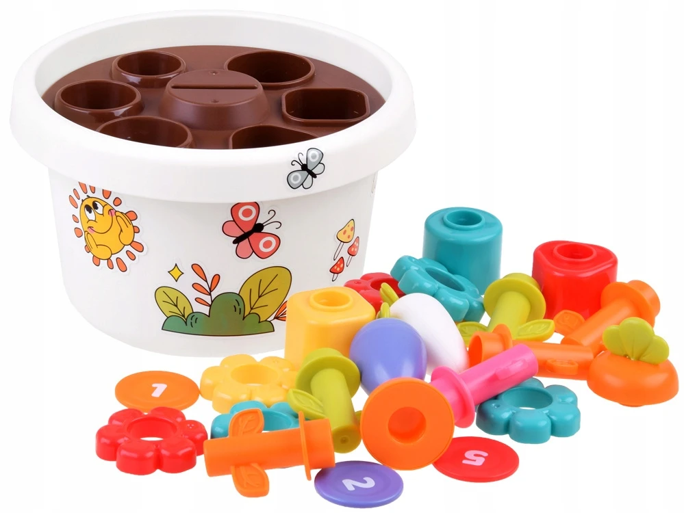 SENSORY SORTER Hola vazonas Magnetinė piramidė Blokai Gėlės 12m+
