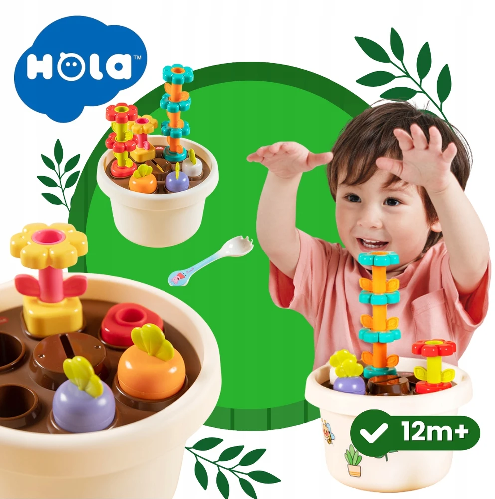 SENSORY SORTER Hola vazonas Magnetinė piramidė Blokai Gėlės 12m+