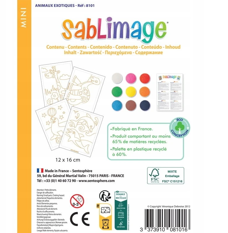 SENTOSPHERE Sablimage Mini tapybos smėliu rinkinys - Egzotiniai gyvūnai