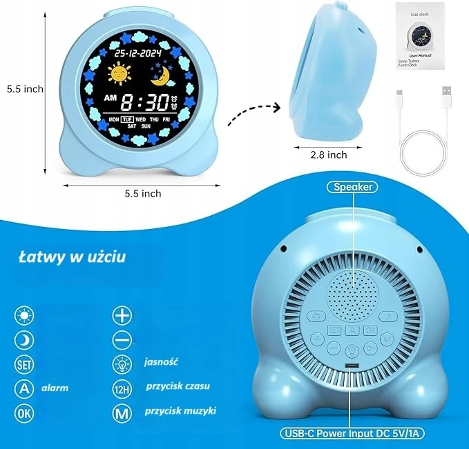 Senxingyan BUDZIK ZEGAR LED DLA DZIECI ALARM DRZEMKA Naktinė lempa LED TRENER SNU