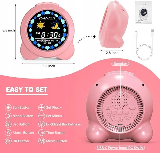 Senxingyan BUDZIK ZEGAR LED DLA DZIECI ALARM DRZEMKA Naktinė lempa LED TRENER SNU