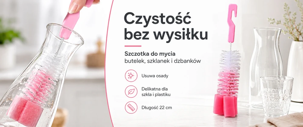Šepetys buteliams, stiklinėms plauti, grafinas su kempine, 22 cm