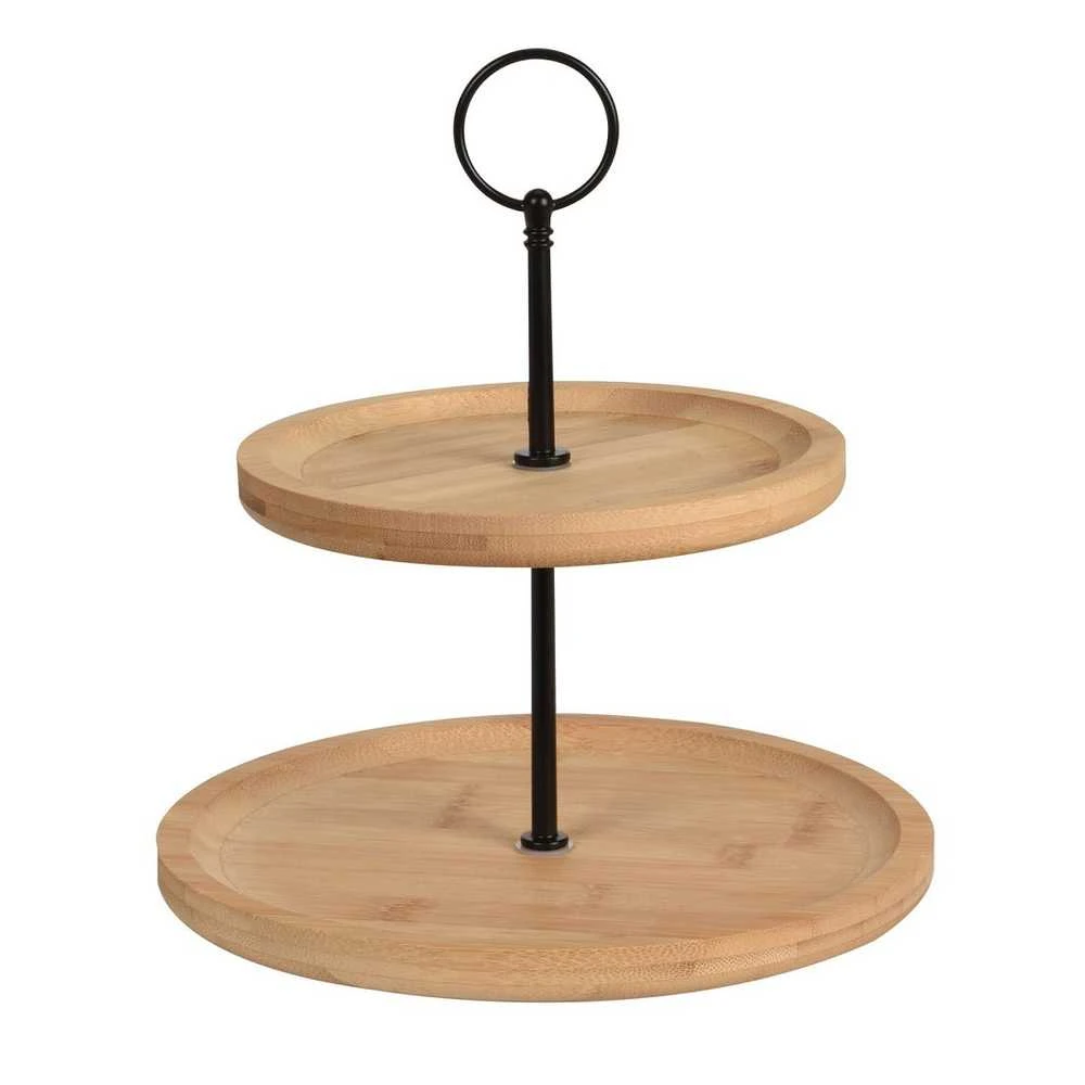 Excellent Houseware Bamboo Serviravimo Lėkštė 2 Aukštų 24 cm