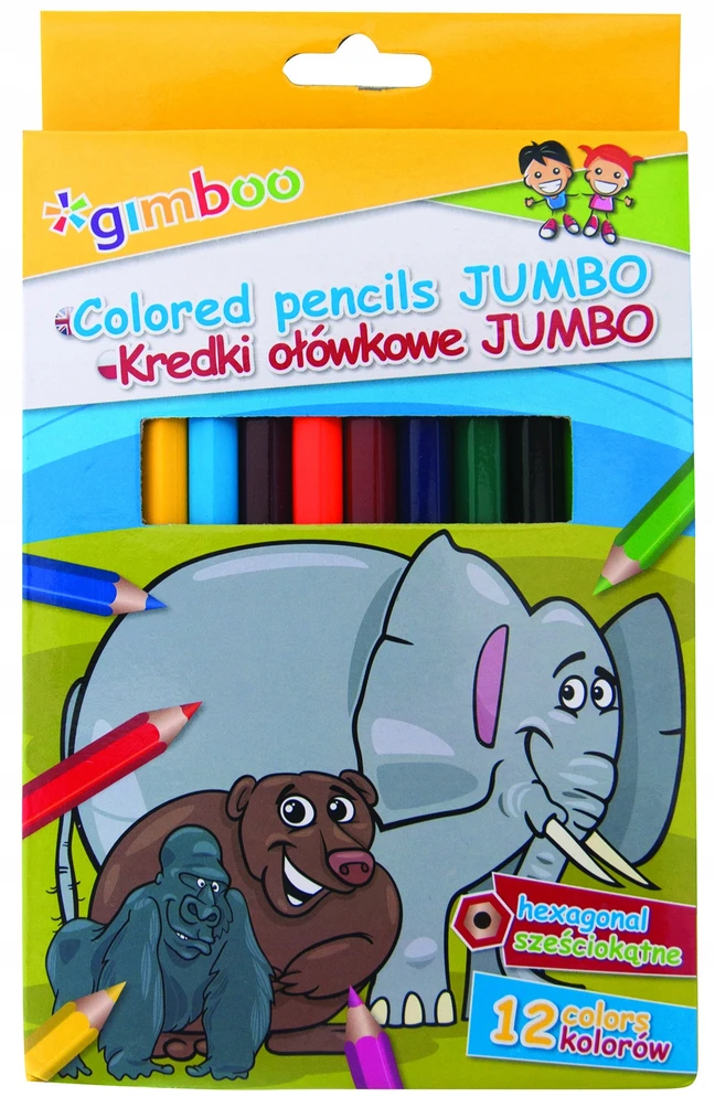 Šešiabriauniai pieštukai Jumbo 12 vnt. - Gimboo