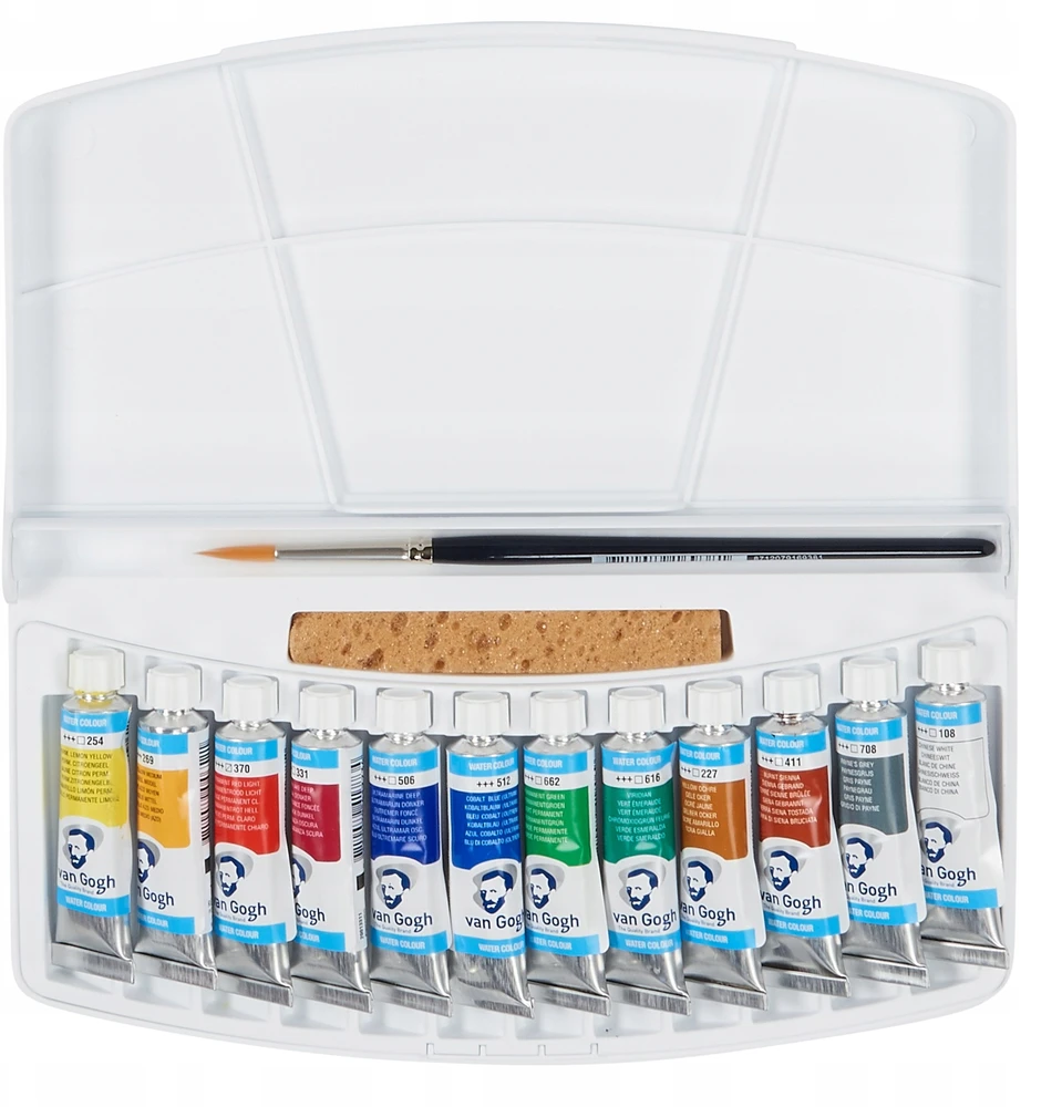 Set akvarelių - VAN GOGH - Plastikinė dėžutė 12 tūbelių 10 ml - Multicolor - Teptukas serija 191 nr. 6