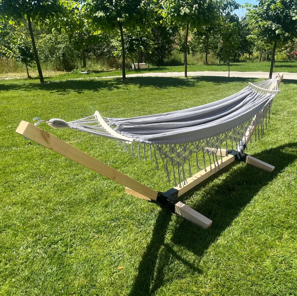 SET FRAME + HAMMOCK 2 OS BOHO Pilkas nešiojamas komplektas COMFORT ZONE 200 KG