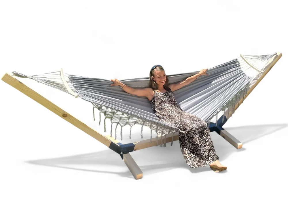 SET FRAME + HAMMOCK 2 OS BOHO Pilkas nešiojamas komplektas COMFORT ZONE 200 KG