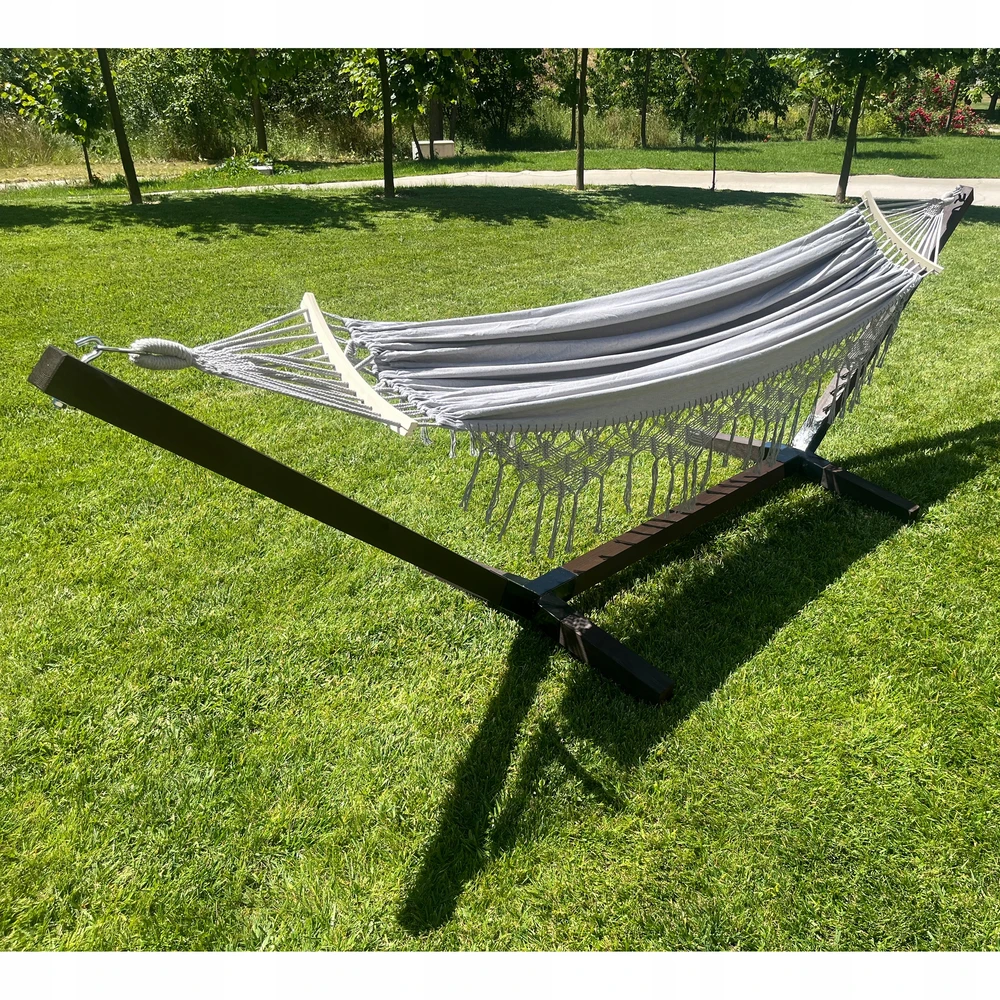 SET FRAME + HAMMOCK 2 OS BOHO Pilkas nešiojamas komplektas COMFORT ZONE 200 KG