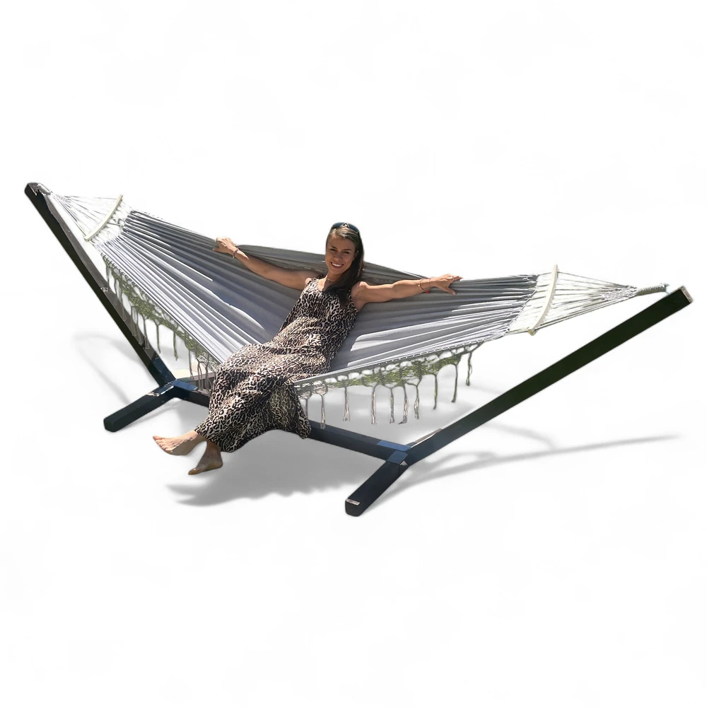 SET FRAME + HAMMOCK 2 OS BOHO Pilkas nešiojamas komplektas COMFORT ZONE 200 KG