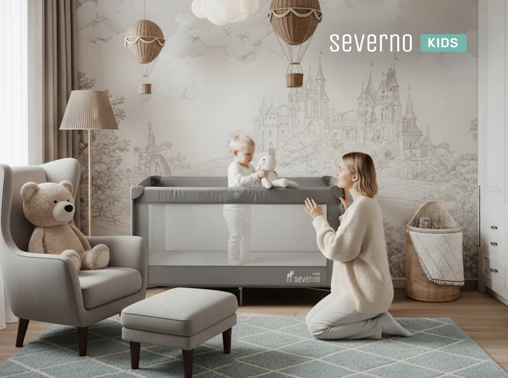 SEVERNO Kids ARTI MAMYTĖS 2 lygių kelioninė lovelė + tinklelis nuo uodų