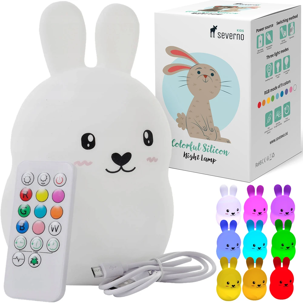 SEVERNO Kids SILIKONINĖ NAKTINĖ LEMPA VAIKAMS, MINKŠTA, SPALVINGA RGB LED USB XXL + NUOTOLINIO PULTAS