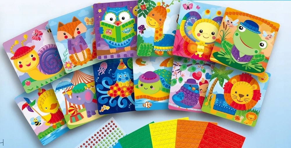 Sferazabawek Foam Mosaic ANIMALS 12in1 – kūrybinės iškarpų knygos formos ir spalvos
