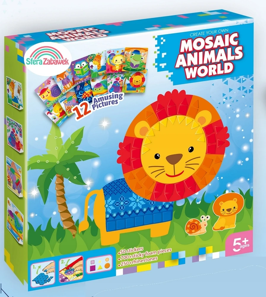 Sferazabawek Foam Mosaic ANIMALS 12in1 – kūrybinės iškarpų knygos formos ir spalvos