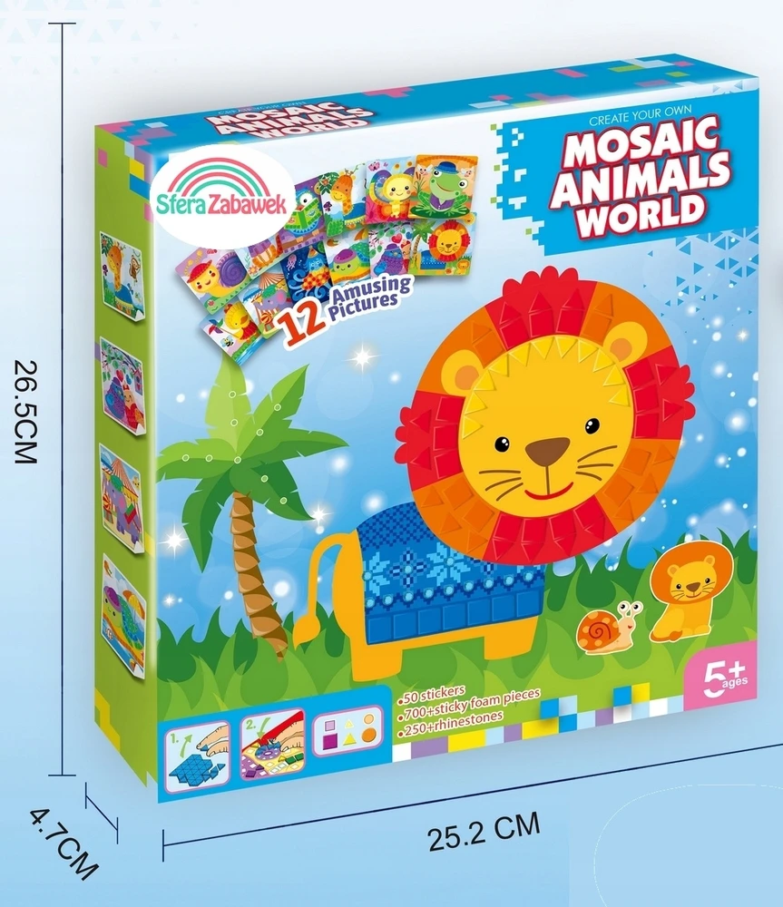 Sferazabawek Foam Mosaic ANIMALS 12in1 – kūrybinės iškarpų knygos formos ir spalvos