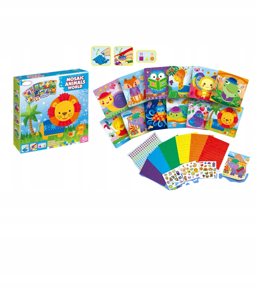 Sferazabawek Foam Mosaic ANIMALS 12in1 – kūrybinės iškarpų knygos formos ir spalvos