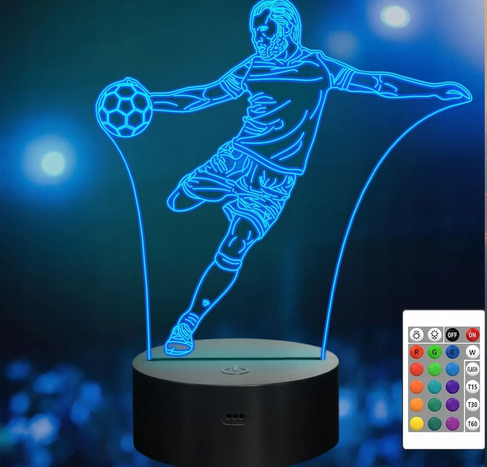 Sferazabawek Lampka Nocna 3D LED PIŁKARZ Rumbigo Pilot 16 Kolorów USB Prezent dla Chłopc