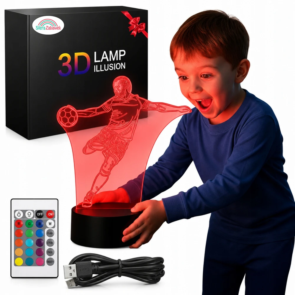 Sferazabawek Lampka Nocna 3D LED PIŁKARZ Rumbigo Pilot 16 Kolorów USB Prezent dla Chłopc