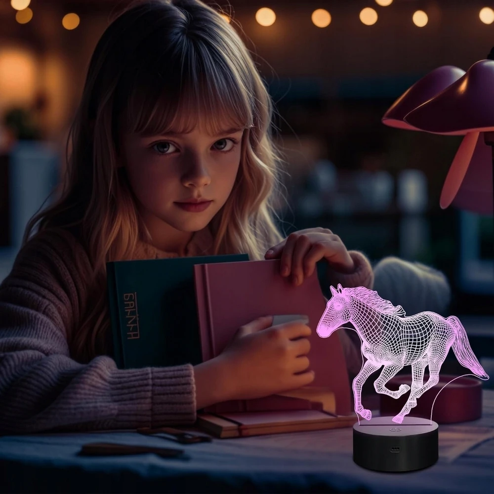 Sferazabawek Naktinė lempa 3D KOŃ LED ILUZJA PREZENT DLA DZIECI USB BATERIE + Pultas Sfera