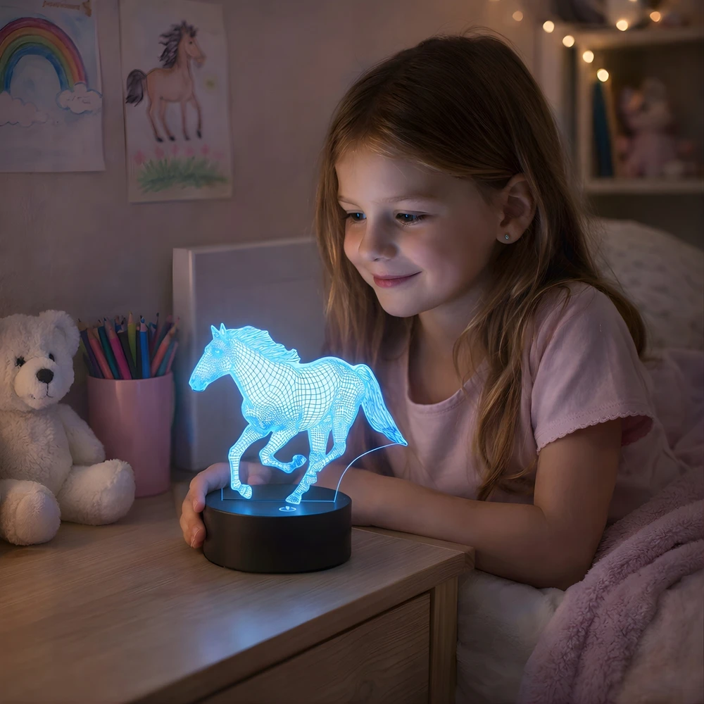 Sferazabawek Naktinė lempa 3D KOŃ LED ILUZJA PREZENT DLA DZIECI USB BATERIE + Pultas Sfera