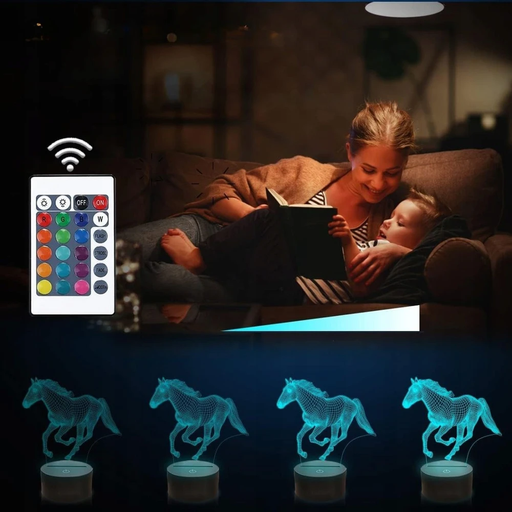 Sferazabawek Naktinė lempa 3D KOŃ LED ILUZJA PREZENT DLA DZIECI USB BATERIE + Pultas Sfera