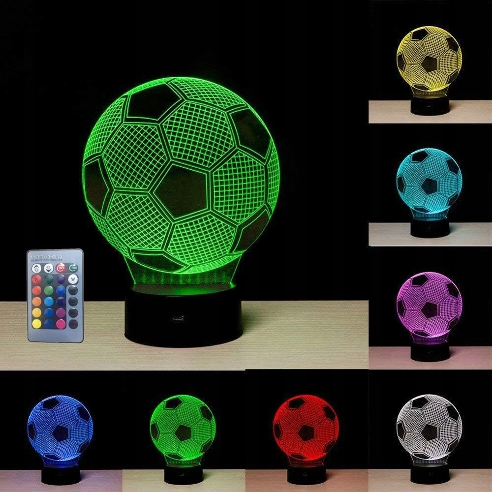 Sferazabawek Naktinė lempa PODŚWIETLANA 3D LED PIŁKA NOŻNA KABELIS USB + Pultas