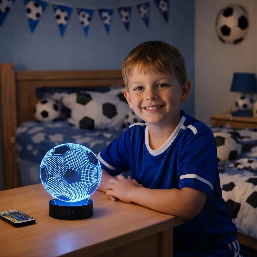 Sferazabawek Naktinė lempa PODŚWIETLANA 3D LED PIŁKA NOŻNA KABELIS USB + Pultas