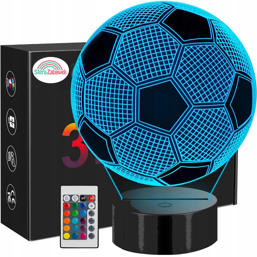 Sferazabawek Naktinė lempa PODŚWIETLANA 3D LED PIŁKA NOŻNA KABELIS USB + Pultas