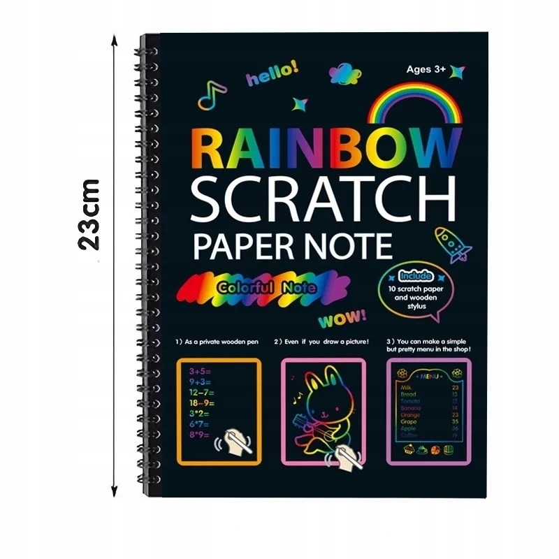 Sferazabawek RAINBOW SCRATCH PAD Magic Notebook Spiralinis nešiojamojo kompiuterio rašiklis