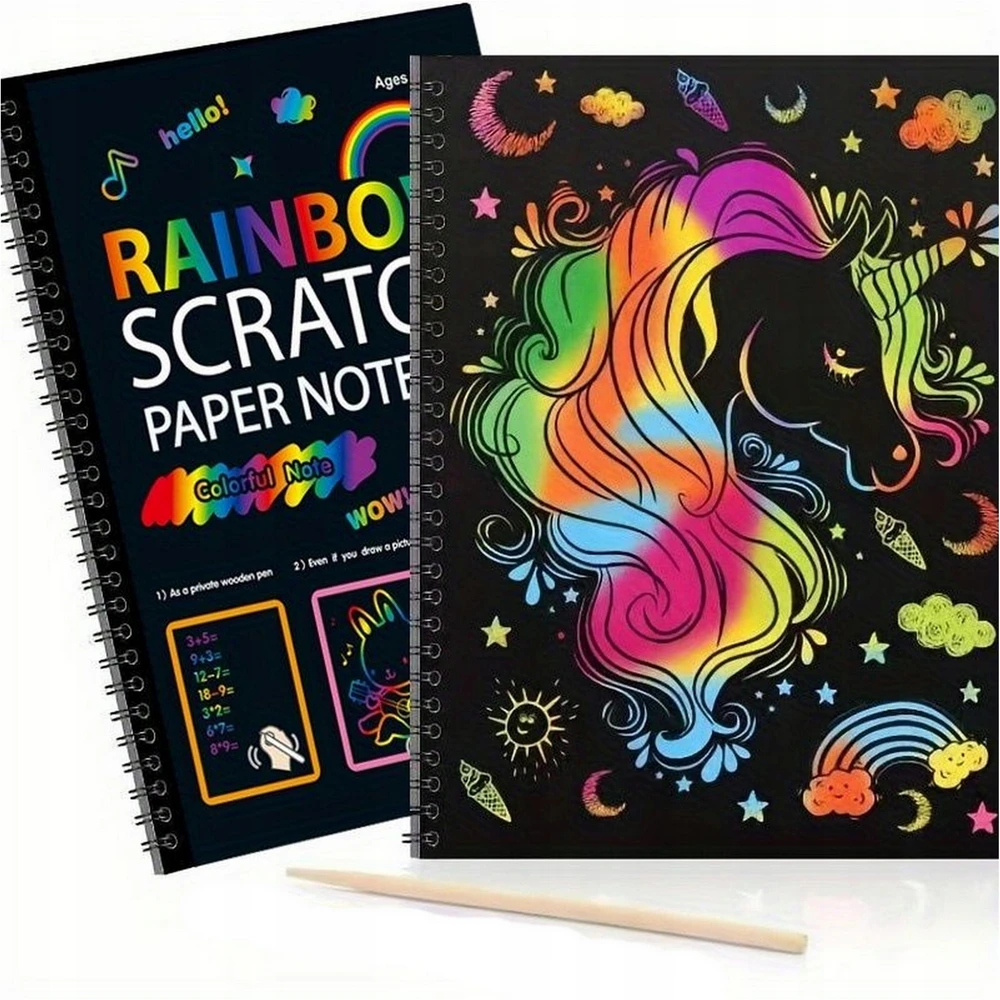 Sferazabawek RAINBOW SCRATCH PAD Magic Notebook Spiralinis nešiojamojo kompiuterio rašiklis