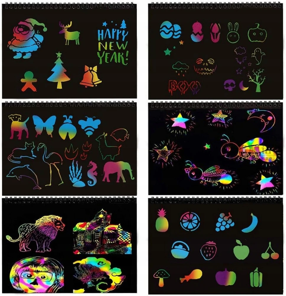 Sferazabawek RAINBOW SCRATCH PAD Magic Notebook Spiralinis nešiojamojo kompiuterio rašiklis